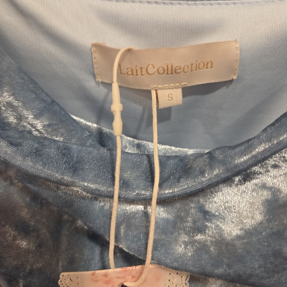 Blue Silver Velvet Sheath Maxi Dress with Puff Cap Sleeves - Picture 7 of 8